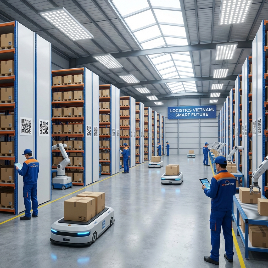 Hệ thống kho bãi thông minh Giao Việt Nam với robot tự hành AGV